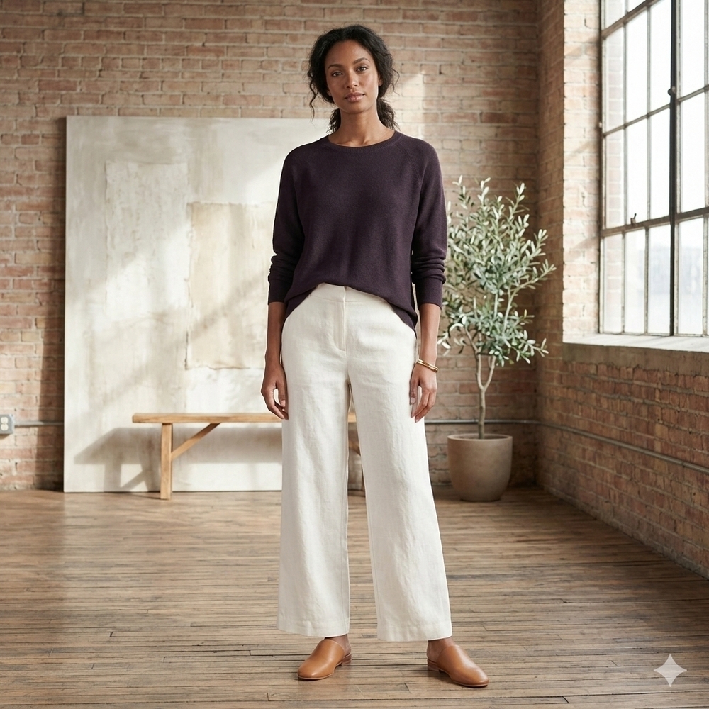 Eileen Fisher Women 100% Organic Cotton Chocolate Crewneck Sweater Size S/M
